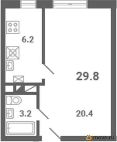 1-комн. квартира, 29.8 м&sup2;