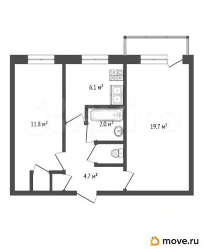 2-комн. квартира, 43 м&sup2;