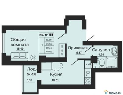1-комн. квартира, 38.34 м&sup2;