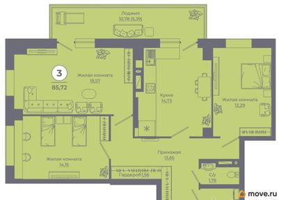 3-комн. квартира, 85.93 м&sup2;
