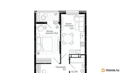 1-комн. квартира, 37.6 м&sup2;
