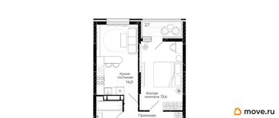 1-комн. квартира, 37.6 м&sup2;