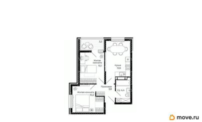2-комн. квартира, 42.7 м&sup2;