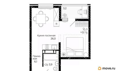 студия, 31.5 м&sup2;
