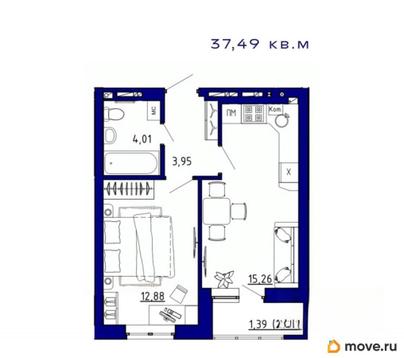 1-комн. квартира, 37.49 м&sup2;