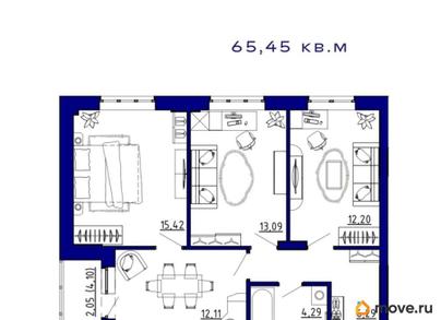 3-комн. квартира, 65.45 м&sup2;
