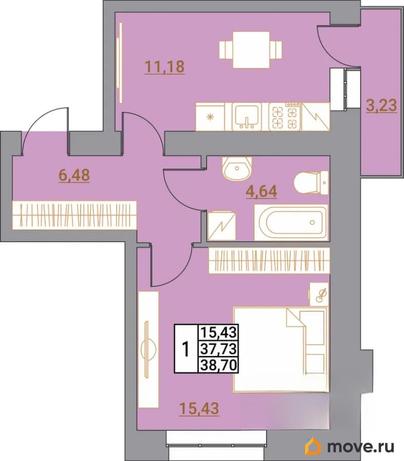 1-комн. квартира, 38.47 м&sup2;