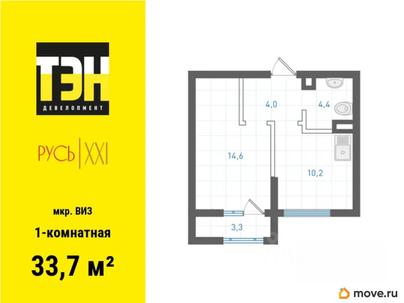 1-комн. квартира, 33.7 м&sup2;