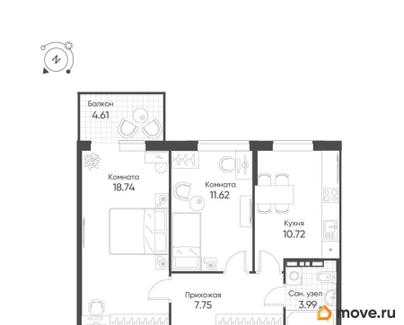 2-комн. квартира, 54.2 м&sup2;