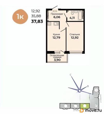 1-комн. квартира, 37.83 м&sup2;
