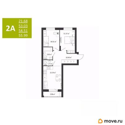 2-комн. квартира, 54.51 м&sup2;