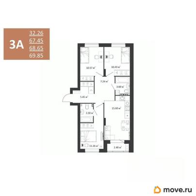 3-комн. квартира, 68.65 м&sup2;