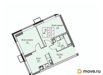 2-комн. квартира, 46.1 м&sup2;