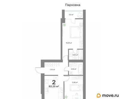 2-комн. квартира, 62.25 м&sup2;