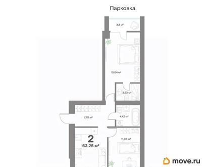 2-комн. квартира, 62.25 м&sup2;