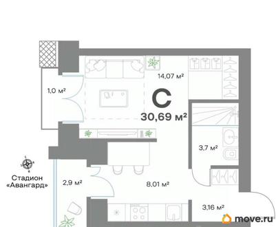 1-комн. квартира, 30.69 м&sup2;