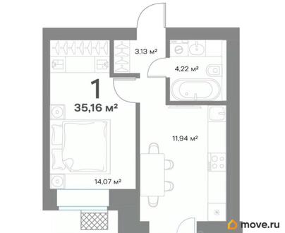1-комн. квартира, 35.16 м&sup2;