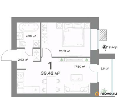 1-комн. квартира, 39.42 м&sup2;