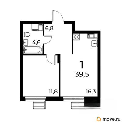 1-комн. квартира, 39.5 м&sup2;