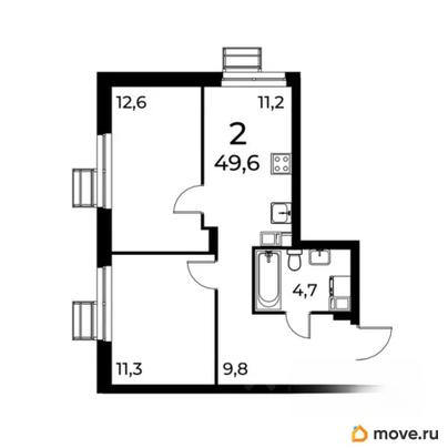 2-комн. квартира, 49.6 м&sup2;