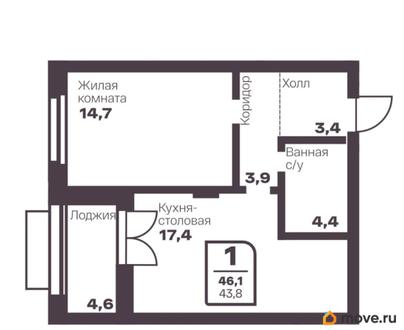 1-комн. квартира, 43.8 м&sup2;