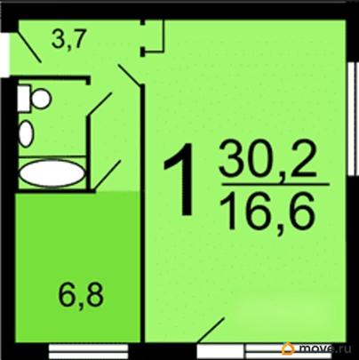 1-комн. квартира, 30.1 м&sup2;