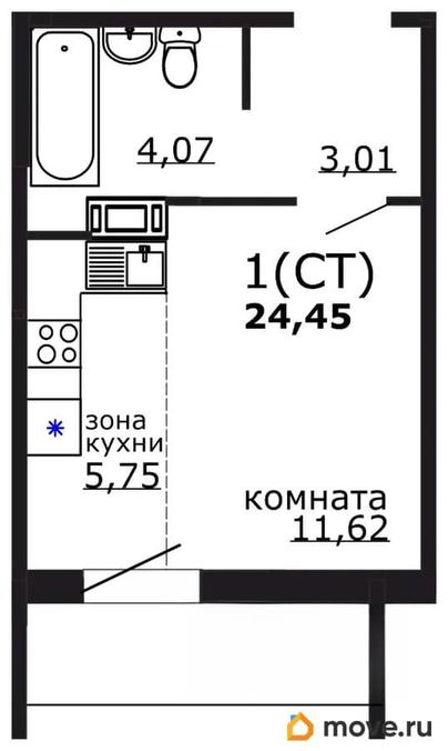 студия, 24.45 м&sup2;