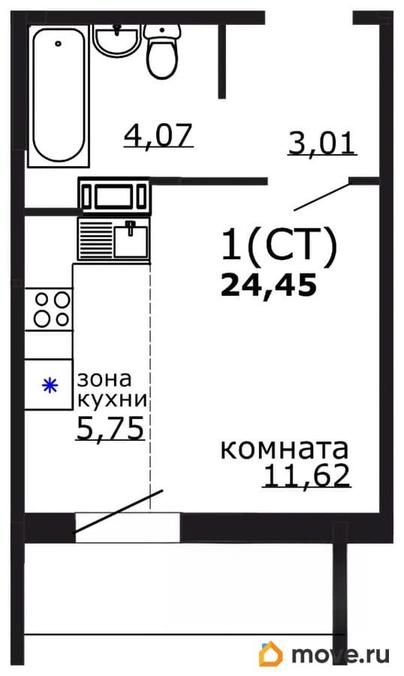 студия, 24.45 м&sup2;