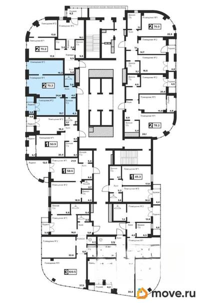 2-комн. апартаменты, 70.4 м&sup2;