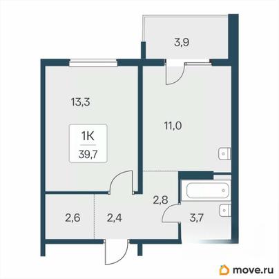 1-комн. квартира, 39.7 м&sup2;