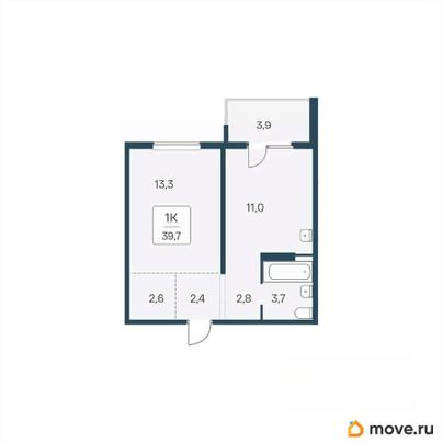 1-комн. квартира, 39.7 м&sup2;