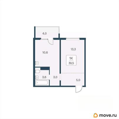 1-комн. квартира, 39.5 м&sup2;