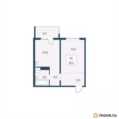 1-комн. квартира, 39.5 м&sup2;