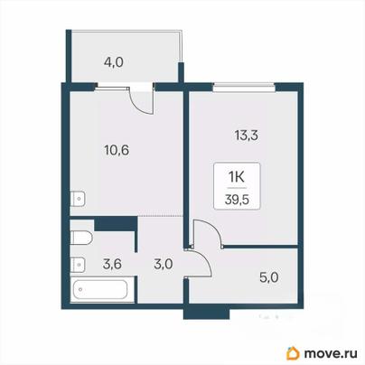 1-комн. квартира, 39.5 м&sup2;