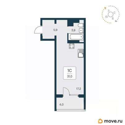 студия, 30.7 м&sup2;