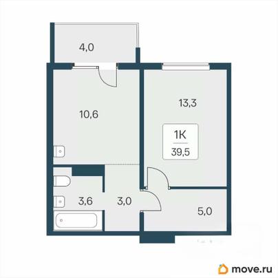 1-комн. квартира, 39.5 м&sup2;
