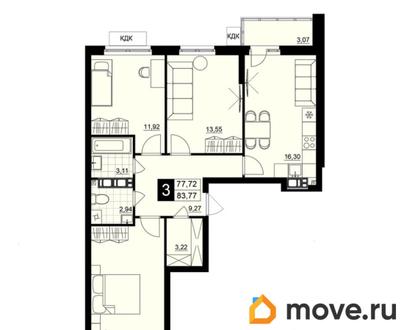 3-комн. квартира, 80.85 м&sup2;