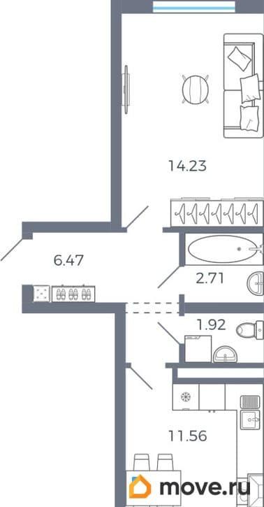 1-комн. квартира, 38.7 м&sup2;