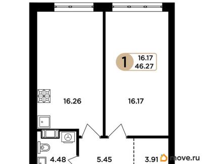 1-комн. квартира, 46.4 м&sup2;