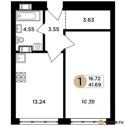 1-комн. квартира, 41.2 м&sup2;