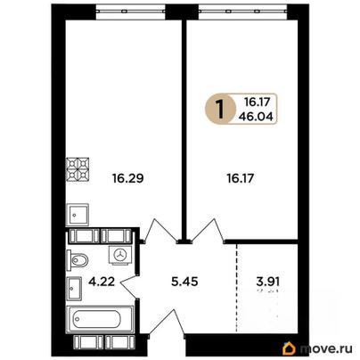 1-комн. квартира, 46.1 м&sup2;