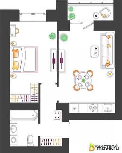 1-комн. квартира, 42.74 м&sup2;
