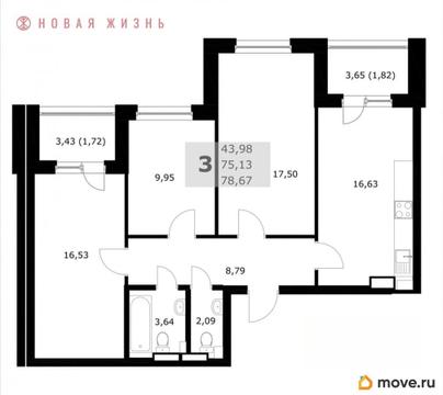 3-комн. квартира, 78.7 м&sup2;