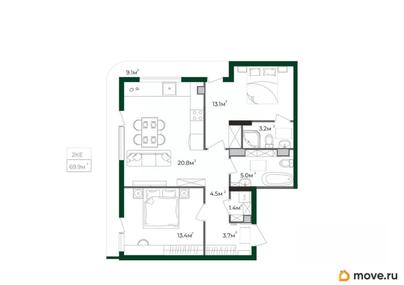 2-комн. квартира, 69.9 м&sup2;