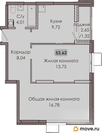 2-комн. квартира, 53.62 м&sup2;