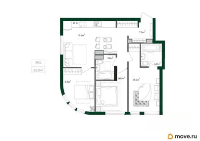 3-комн. квартира, 65 м&sup2;