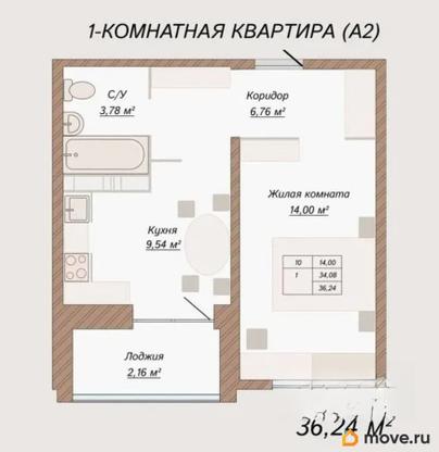 1-комн. квартира, 36.24 м&sup2;
