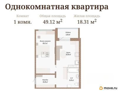 1-комн. квартира, 49.12 м&sup2;