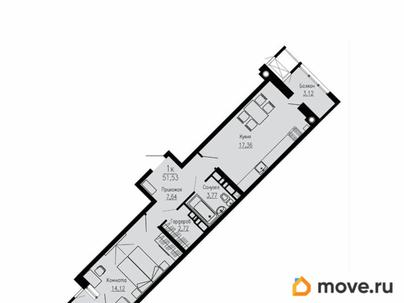 1-комн. квартира, 51.53 м&sup2;