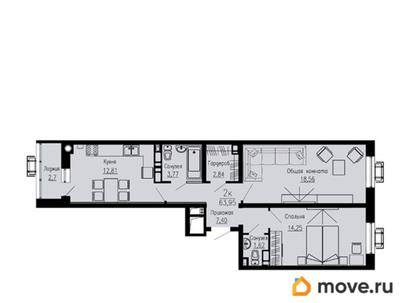 2-комн. квартира, 63.95 м&sup2;